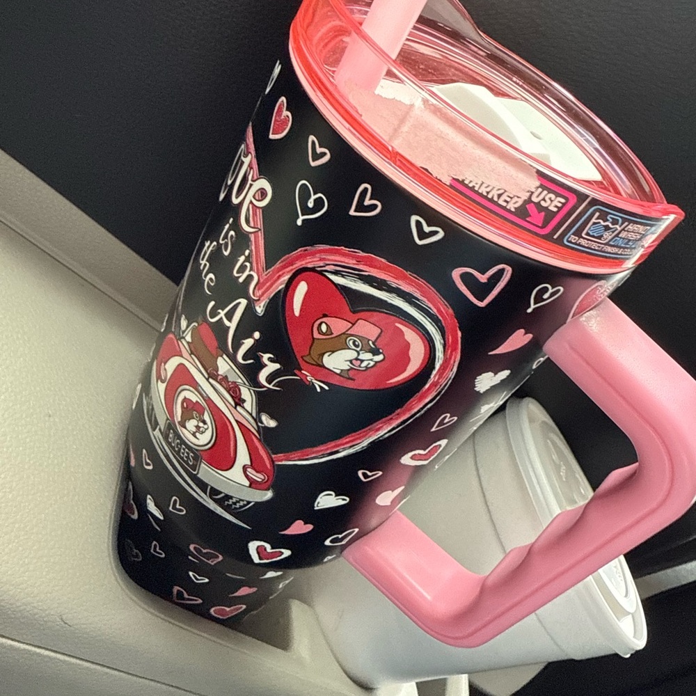 Black and Pink Travel Mug with Heart Design